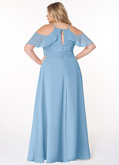 Azazie Dakota Bridesmaid Dresses Powder Blue A-Line V-Neck Pleated Chiffon Dress image7