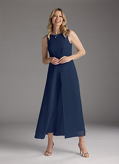 Azazie Anitta Mother of the Bride Dresses Dark Navy Jumpsuit/Pantsuit Pleated Stretch Crepe Dress image3