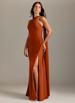 Azazie Kinsley Bridesmaid Dresses Burnt Orange Mermaid Side Slit Stretch Satin Dress image3