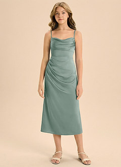 Azazie Mai Junior Silver Sage Sheath Sweetheart Neckline Stretch Satin Dress image9