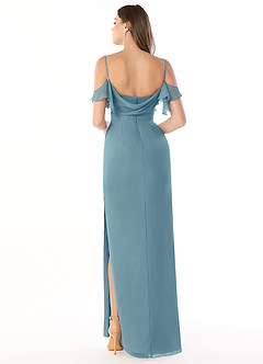 Azazie Emeralda Bridesmaid Dresses Moody Blue Sheath Off the Shoulder Chiffon Dress image2