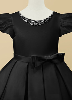 Azazie Jewel Flower Girl Dresses Black Ball-Gown Pleated Matte Satin Dress image7