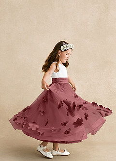 Azazie Vi Robe Demoiselle D'honneur Fillette Robe Trapèze en Tulle Sans manches Améthyste image2