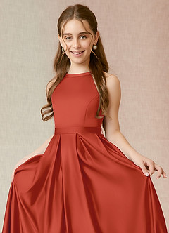 Azazie Arianthe Junior Vestido de Óxido de Satén Elástico de Corte En A con Con bolsillos image5