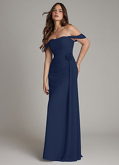 Azazie Ezria Bridesmaid Dresses Dark Navy A-Line Off the Shoulder Chiffon Dress image5
