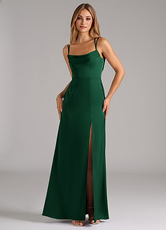 Azazie Callan Robes de demoiselle d'honneur Robe Trapèze Convertible en Satin extensible Plissée Vert Foncé image5