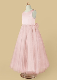 Azazie Muni Flower Girl Dresses Blushing Pink A-Line Bow Tulle Dress image4