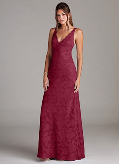 Azazie Tianna Bridesmaid Dresses Burgundy Sheath Lace Floral Burnout Dress image4