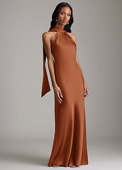 Azazie Cassiana 신부 들러리 드레스 인어 주름진 스트레치 새틴 바닥 길이 드레스 image6