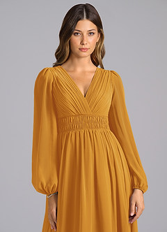 Azazie Palerma Bridesmaid Dresses Butterscotch A-Line Long Sleeve Chiffon Dress image6