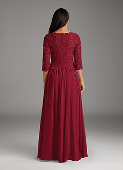Azazie Olga Mother of the Bride Dresses Burgundy A-Line Lace Chiffon Dress image4