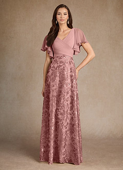 Azazie Fallon Mère de la mariée Robes Robe Trapèze en Dentelle Plissée Rose Poussiéreuse image3