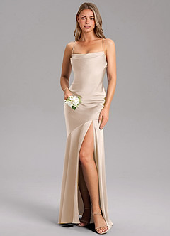 Azazie Grata Bridesmaid Dresses White Alabaster Mermaid Side Slit Stretch Satin Dress image1