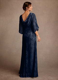 Azazie Anaheim Mother of the Bride Dresses Dark Navy Sheath Pleated Floral Burnout Dress image1