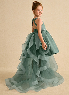 Azazie Julietta Flower Girl Dresses Eucalyptus Ball-Gown Convertible Tulle Dress image6
