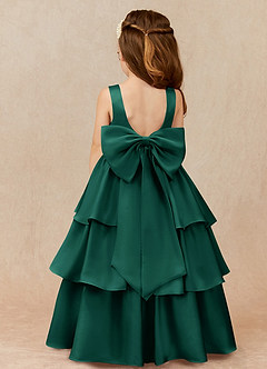 Azazie Margie Flower Girl Dresses Emerald A-Line Bow Stretch Satin Dress image1