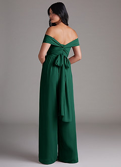 Azazie Lamara Bridesmaid Dresses Emerald Off the Shoulder Chiffon Convertible Jumpsuit image9