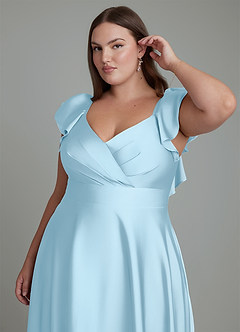 Azazie Leilani Bridesmaid Dresses Sky Blue A-Line Ruched Stretch Satin Dress image12