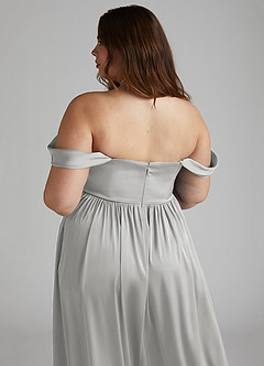 Azazie Morana Final Sale Silver A-Line Off the Shoulder Stretch Satin Convertible Dress image18