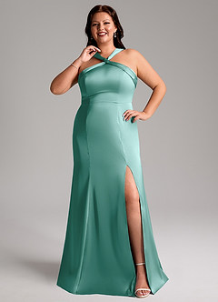 Azazie Rue Bridesmaid Dresses Aqua A-Line Pleated Stretch Satin Dress image8