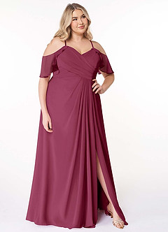 Azazie Dakota Bridesmaid Dresses Mulberry A-Line V-Neck Pleated Chiffon Dress image11
