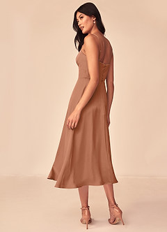 Azazie Dottie Bridesmaid Dresses Bronzer A-Line Stretch Satin Dress image5