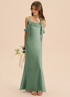 Azazie Bellalina Junior Syrena Pofałdowany Satyna elastyczna Długość podłogi Młodsza druhna Sukienka image4