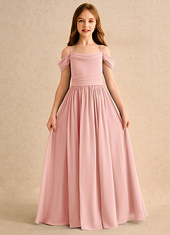 Azazie Shia Girls Formal Robe Demoiselle D'honneur Fillette Robe Trapèze en Mousseline de soie Épaules dénudées Rosette image5
