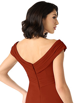 Azazie Evita Bridesmaid Dresses Rust A-Line Off the Shoulder Stretch Crepe Dress image5