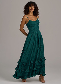 Azazie Lettie Robes de demoiselle d'honneur Robe Trapèze en Blumen-Burnout Corset Vert Pin image4