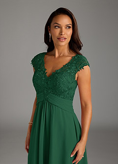 Azazie Irmeli vestidos de madre de la novia Vestido de Verde Oscuro de Gasa de Corte En A con Encaje image5