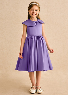 Azazie Acorn Flower Girl Dresses Tahiti A-Line Pleated Matte Satin Dress image3