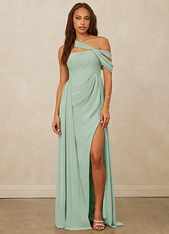 Christian Siriano Bridal for Azazie 1014 Bridesmaid Dresses Agave A-Line Off the Shoulder Chiffon Dress image4