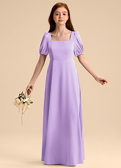 Azazie Briar Junior Lilac A-Line Bow Stretch Satin Dress image5
