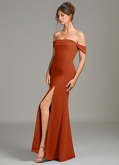 Azazie Charmaine Bridesmaid Dresses Burnt Orange A-Line Off the Shoulder Chiffon Dress image4