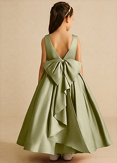 Azazie Cailee Flower Girl Dresses Moss Green Ball-Gown Pleated Matte Satin Dress image1