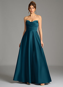 Azazie Ayla Bridesmaid Dresses Ink Blue A-Line Corset Stretch Satin Dress image3