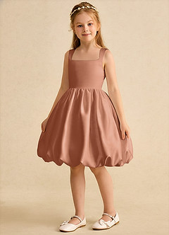 Azazie Nirvana Flower Girl Dresses Bronzer Ball-Gown Ruched Matte Satin Dress image5