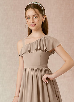 Azazie Mango Junior Taupe A-Line Ruched Chiffon Dress image4
