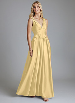Azazie Delmie Brautjungfernkleider Eine Linie Korsett Stretch-Satin Kleid Butter image5