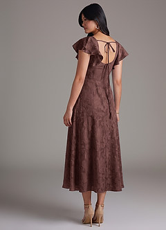 Azazie Bondi Bridesmaid Dresses Espresso A-Line Ruched Floral Burnout Dress image6