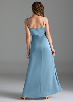 Azazie Maci Junior Steel Blue Mermaid Pleated Stretch Satin Dress image2