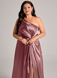 Azazie Brooke Bridesmaid Dresses Vintage Mauve A-Line One Shoulder Metallic Satin Dress image13
