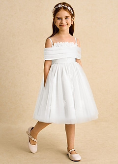 Azazie May Flower Girl Dresses Ivory Ball-Gown Pleated Tulle Dress image4