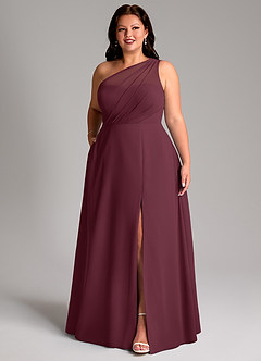 Azazie Phaedra Bridesmaid Dresses Cabernet A-Line One Shoulder Chiffon Dress image10