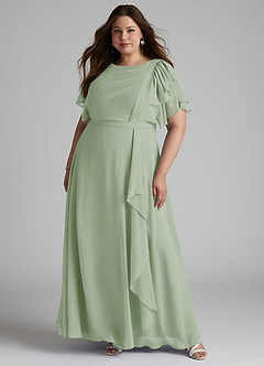 Azazie Aaliyah Modest Bridesmaid Dresses A-Line Scoop Pleated Chiffon Floor-Length Dress image6