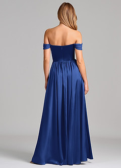 Azazie Raisa Bridesmaid Dresses Royal Blue A-Line Off the Shoulder Stretch Satin Dress image5
