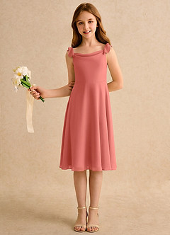 Azazie Pup Girls Formal Blumenmädchenkleider A-Linie Plissee Chiffon Kleid Lachsrosa image5