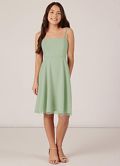 Azazie Kalie Junior Dusty Sage A-Line with Belt Chiffon Dress image1