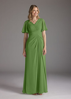 Azazie Morning Glory Mother of the Bride Dresses Basil A-Line V-Neck Ruched Chiffon Dress image1
